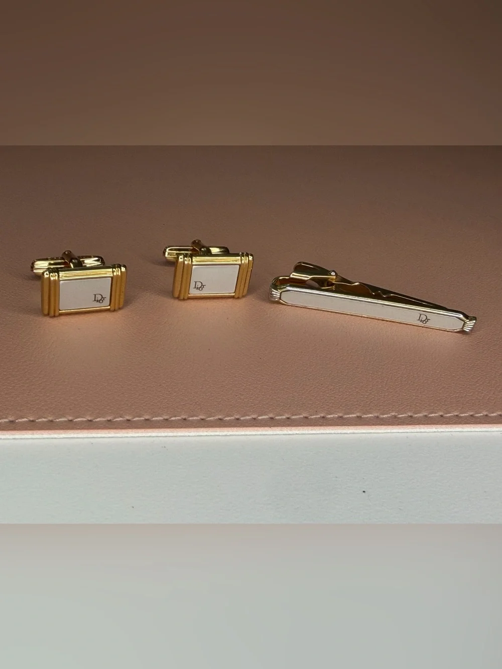 Dior Gold & Silver Logo Cufflinks and Tie Clip Set Made in Germany